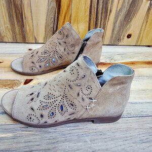 COOLWAY Nelia Tan Suede Leather Laser Cut Booties